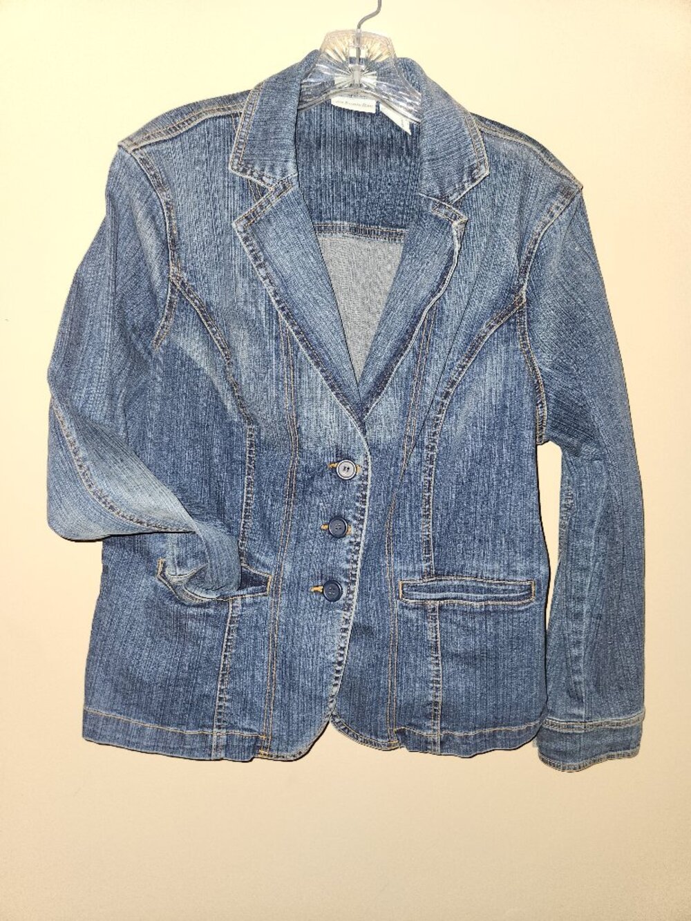 St. Johns Bay Womens Denim Blazer Jacket XL Extra Large Blue Jean Coat
